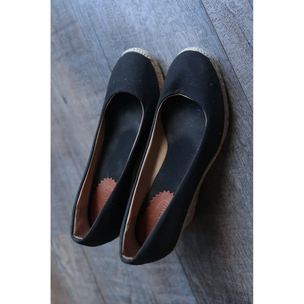J.Crew Seville Black Canvas Closed Toe Espadrille Wedge Heels Size 7.5